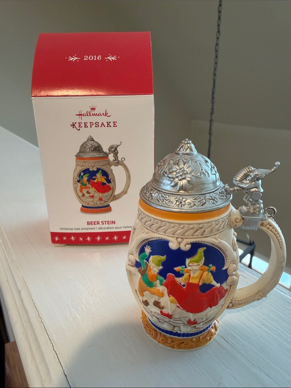 Hallmark 2016 Keepsake Beer Stein Ornament in Blue, Red, Yellow